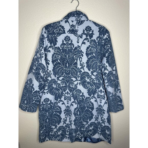 NEW Soft Surroundings Coat Womens XL Blue Damask Jacquard Topper Style 28X94 - Picture 8 of 9